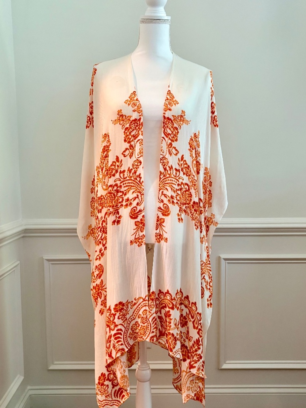 Kimono Floral Beach Coverup Large Print One Size Damask Resort
